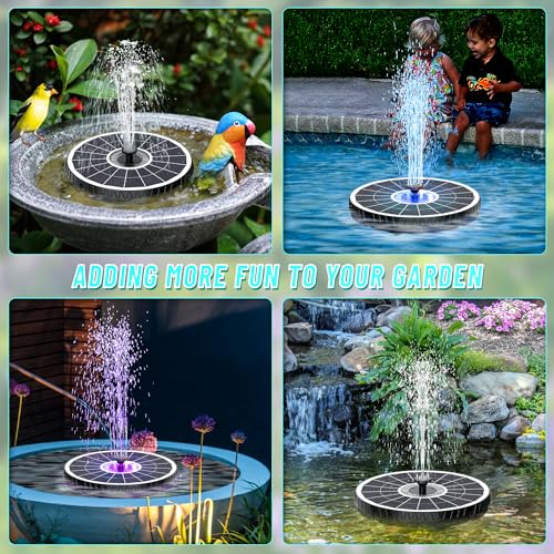 Remote Control Solar Water Fountain, 2026 Upgrade 6W Solar Bird Bath Fountain Pump with 3 Spray Heights, 3 Brightness,4000mAh Battery, LED Lights, for Hummingbird,Garden, Pond, Pool, and Patio