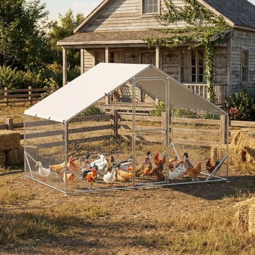 Garvee Large Metal Chicken Coop, Chicken Run for Yard with Cover, Large Chicken Coop with Double Door and Strengthen Support for Outdoor Farm Yard (6.6'L x 9.8'W x 6.6'H) - size: 118.1"L x 78.7"W x 78.4"H