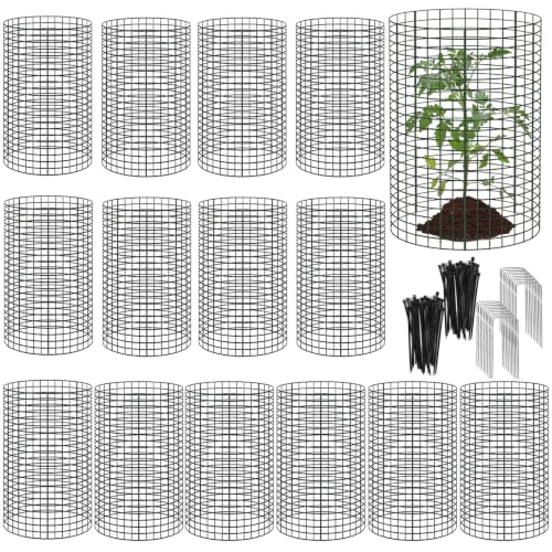 45 Pcs Large Wire Plant Protector from Animals, 15 Pack 24" H X 12" Dia Metal Plant Cage Chicken Wire Cloche with Ground Stakes and Nylon Tie to Keep Animals Out, Garden Protection Bunny Barricade - size: 15 Pack 24'' x 12''