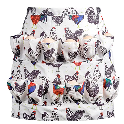 AVLA Chicken Egg Collecting Apron, 12 Deep Pockets Egg Gathering Holding Aprons, Farmhouse Egg Carrier Apron for Hens, Duck, Goose Eggs, Women, Adults, Housewives