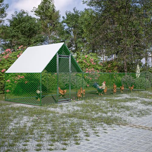 26'L x 6.7'W x Outdoor Chicken coop 6.6'H Large Metal Chicken Coop, Walk-in Poultry Pen, Galvanized Wire Hen Cage with Metal Chicken coop Weather- Cover for Outdoor Use, Spacious