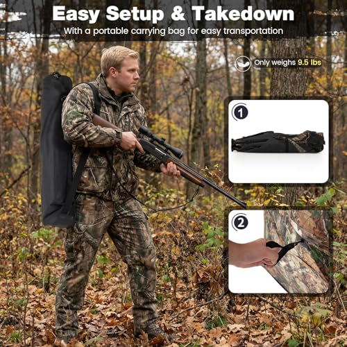 Tangkula 4-Panel Hunting Blind with Dog Door, 1-3 Person Pop-Up 3-Sided 360° See Through Ground Blind with Resilient Oxford Fabric, 4 Silent Windows, Carrying Bag for Deer & Turkey Hunting