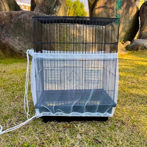 Bird Cage Seed Catcher, Large Bird Cage Cover, 75-118'' Universal Adjustable Birdcage Cover Skirt Soft Airy Nylon Mesh Net for Parakeet Macaw African Round Square Cage, White - color: White