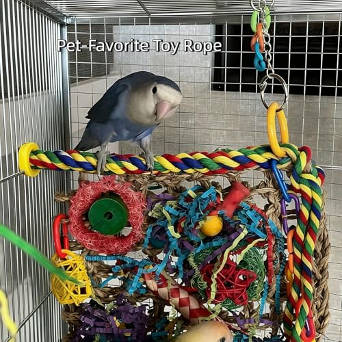 Bird Rope Perches, Parrot Toys, Bungee Rope Perches for Parrots, Cockatiels, Parakeets, Budgie Cages Comfy Birds (Metal Nut) - 23.62 inches - size: 60cm