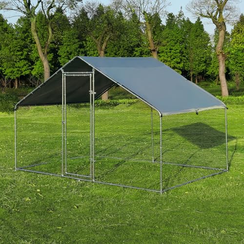 Large Metal Chicken Coop Round Top Upgrade Tri-Supporting Wire Mesh Chicken Run,Chicken Pen with Water-Resident and Anti-UV Cover,Duck Rabbit House Outdoor (6.6'L x 9'W x 6.5'H) - size: 79.2"L x 108.0"W x 78.0"H