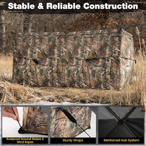 Tangkula 4-Panel Hunting Blind with Dog Door, 1-3 Person Pop-Up 3-Sided 360° See Through Ground Blind with Resilient Oxford Fabric, 4 Silent Windows, Carrying Bag for Deer & Turkey Hunting