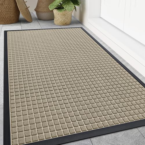 Smiry Front Door Mat Outside Entrance, Natural Rubber Doormat, 47x32 Inch | Beige, Non Slip, Trap Dirt and Moisture, Easy Clean, Low Profile Welcome Floor Mats for Indoor Outdoor Entry - color: Beige, size: 47" X 32"