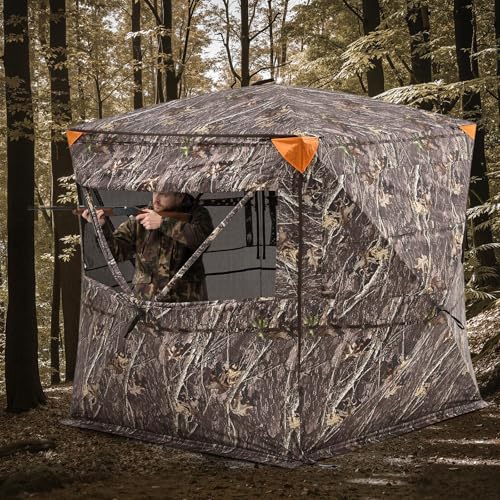 VEVORHunting Blind, 270° See Through Ground Blind, 4-5 Person Pop Up Deer Blind for Hunting with Carrying Bag, Portable Resilient Hunting Tent, One-Way See-Through Mesh for Turkey and Deer Hunting