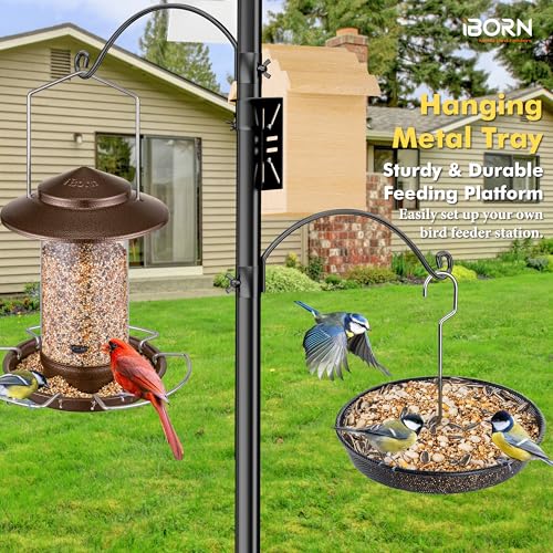 iBorn Hanging Bird Feeder Tray, Metal Mesh Bird Feeder Bowl with Thick Metal Hanger, Sturdy & Durable Bird Feeders for Outdoors, Easy to Refill & Clean, Pack of 2, Black - size: Bird Feeder Tray Only,Pack of 2