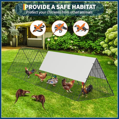 GarveeLife Metal Chicken Tunnel with Waterproof & Anti-UV Cover, Chicken Run for Yard, Outdoor Backyard Farm, Portable Chicken Coop for Hens, Ducks, Rabbits, 118.1x28x24.2 inch - size: 40.2"L x 29.1"W x 1.4"H