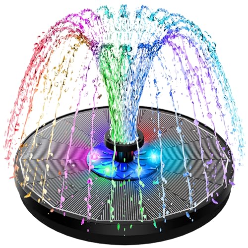 SZMP 3.5W Upgraded Glass Panel Solar Fountain with RGB Night Show, Anti-Drift Fixer & 7 Nozzles, Strong Floating Bird Bath Fountain for Garden, Pond, Outdoor (Black) - color: Black