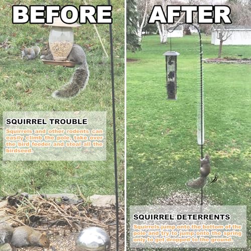 3 Pcs Outdoor Squirrel Baffle - Metal Spring Device, Anti Squirrel Barrier - Spring Coil Guard, Bird Feeder Accessories for Bird Feeder Poles Protect Seed - color: Black