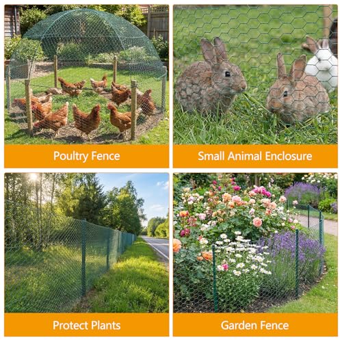 Ondware Chicken Wire Mesh, 15.7 x 240 in, Green PVC-Coated Iron | Rust-resistant galvanized iron, easy to cut and shape, for garden fencing, pet enclosures, and DIY crafts - color: Green(iron)