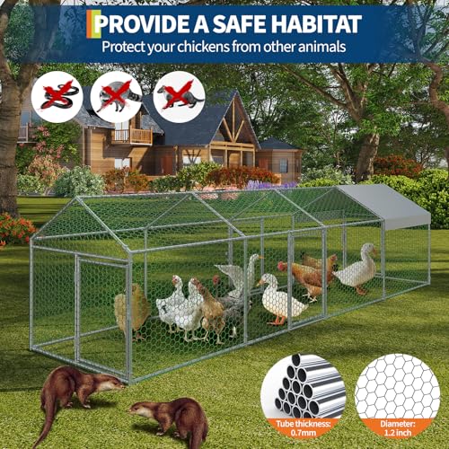 GAOMON Large Metal Chicken Coop with Waterproof and Anti-UV Cover, 160" x40" x40" Chicken Run with 4 Doors, Outdoor Hen House for Yard, Walk in Poultry Cage for Rabbit Duck Goose, Silver