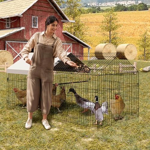 GarveeLife Metal Chicken Coop, 86"×40"×40" Chicken Run for Yard with Waterproof Cover, Portable Poultry Cage, Metal Chicken Cage for Outdoor Backyard Farm Chicken Rabbit Duck - size: 86"