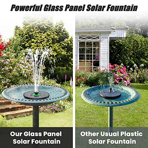 Yzert Solar Fountain Full Glass Panel No Battery, 3.5W Solar Bird Bath Fountains with 4 Fixed Rods & 7 Nozzles, Solar Fountain Pump for Bird Bath, Garden, Pond, Pool, Patio -Black Panel - color: Green Flower Black Panel