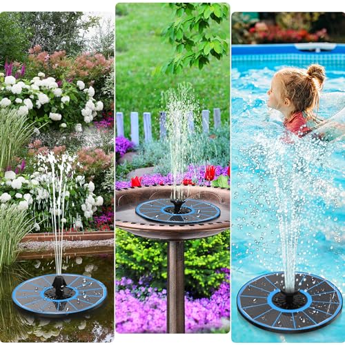 Yzert Solar Fountain with 2000 mAh Battery Backup Works in Cloudy, Glass Solar Powered Bird Bath Fountains with 7 Nozzles, 3.5 W Solar Fountain Pump for Birdbath,Garden, Outdoor, Pond - color: Blue