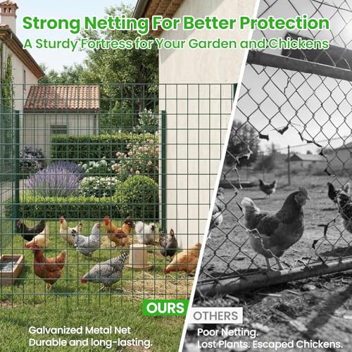 Welded Wire Garden Fence, 35.4Inch x 50FT Steel Poultry Fencing | Rust-Resistant Galvanized Animal Barrier Fence with Upgraded Metal Posts for Vegetable Garden, Flower Bed, Lawn, Backyards - color: Green, size: 35.4Inch x 50FT