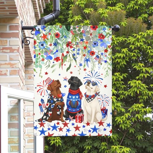 Patriotic Dog House Flag 28 x 40 Double Sided for Outside Large 4th of July Black Lab Garden Flags White Chocolate Labrador 250 Anniversary USA Independence Memorial Day Decor - color: july-dog