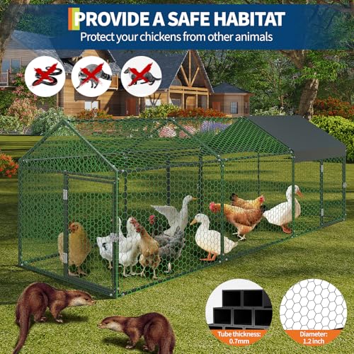 GarveeLife Metal Chicken Coop with Waterproof and Anti-UV Cover, Chicken Run for Yard with 3 Doors, Poultry Cage for Rabbit Duck Goose, 120 in x40 in x40 in, Black - color: Black spray, size: 120.0"L x 40.0"W x 40.0"H