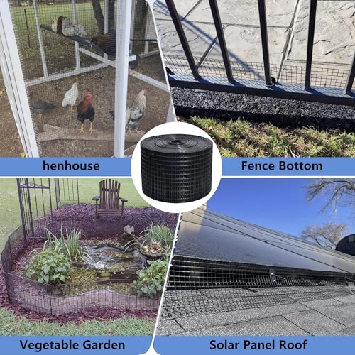 Critter Guard for Solar Panels, 8 in x 100 ft Solar Panel Bird Guard Mesh | 1/2 in PVC-coated solar mesh kit with 120 fasteners, scissors and gloves; black pigeon guard for solar panels. - size: 1/2inch x 8in X 100ft