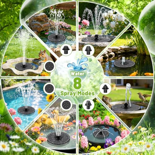 Solar Fountain with 3 Spray Height, Works in Shade, 3.5W Glass Solar Bird Bath Fountains with 2000mAh Battery and 4 Rotating Rods, 7 Nozzles, Outdoor Water Fountain Pump for Garden, Pool, Pond - color: Black