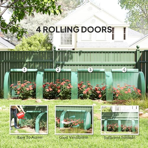 Outsunny 13' x 3' x 2.5' Mini Greenhouse Portable Tunnel Green House Green | Roll-Up Zippered Doors, UV Waterproof Cover, Steel Frame - color: Green, size: 13' x 3' x 2.5'