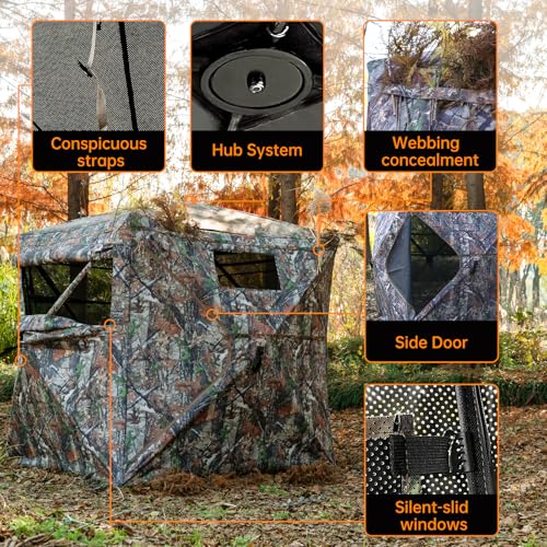360 Degree See Through Hunting Blind, Pop Up Ground Blind | 2-3 Person & 3-4 Person Hunting Blind for Hunting Deer and Turkey, with Diamond-Shaped Door, Mud Flap and Portable Carry Bag - style: 1-2 Person 270°