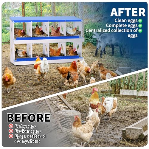 8 Compartment Galvanized Metal Chicken Nesting Box, Easy Install & Clean Roll Out Egg Laying Boxes for Backyard Chicken Coop, Anti-Rust Egg Protection Nest - color: Blue, size: 8 holes