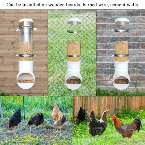 PVC Chicken Feeder,Outdoor Automatic Chicken Feeder,Chicken feeders no Waste,wall Mount Weatherproof Chicken Gravity Feeder (Transparent) - color: transparent