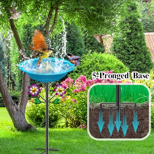 Metal Bird Bath for Outside Garden Birdbath Bowl, Freestanding Bird Feeders for Outdoors with 5 Prongs Base Stake, Standing Birdfeeders Bath Bowl for Yard Decor(Retro Blue) - color: Retro Blue