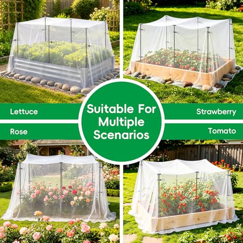 Metal Garden Netting Covers Kit, 6 Pack 2.6FT Poles, 10FTX13FT Mesh | Raised Beds, Garden Poles Support Stakes, 12 Clips, Insect Pest Barrier, Vegetables, Fruits, Flowers, Garden Protection - size: 2.6FT