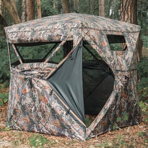 Camping Tent See Through Ground Hunting Blind Camouflage Pop Up Duck Turkey Deer Hunting Blinds Tent for Shooting Bird Watching, with Carrying Bag