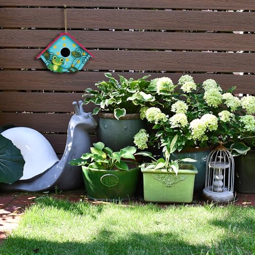 Wood Bird House Bluebird Nest Box Bird Boxes Home Birdhouse Hanging Outdoor | Decorative for Wren Finch Chickadee Sparrows Cardinals Garden Tree(Frog)