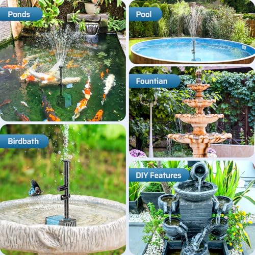 10W Solar Water Fountain Pump, Solar Powered Water Pump with 120GPH Fountain Pump, 4 Sprayers, 16.4ft Cable, 6.6ft Tubing for Outdoor Pond,Bird Bath,Fish Tank and Garden Water Features - size: 10W
