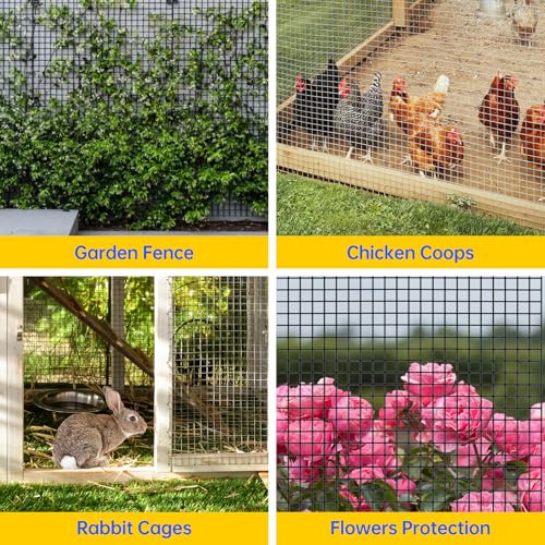 Hardware Cloth, Galvanized Chicken Wire Fence, 19 Gauge Vinyl Coated Wire Mesh Roll, Black Welded Wire Fencing Roll Gopher Wire Mesh Roll for Garden Fencing Rabbit Snake Wire (Black 36IN 100FT) - color: 36" x 100' Black