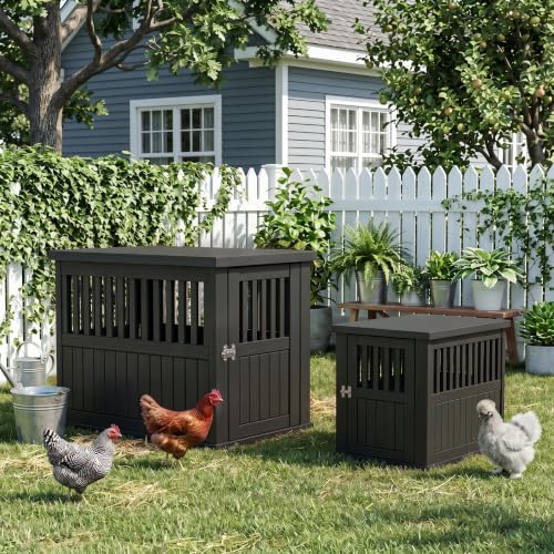 Durable Resin Chicken Coop End Table, Weatherproof - color: Black, size: 39.37"L x 28.35"W x32.83"H