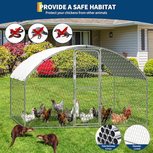 Large Metal Chicken Coop – 9.8 x 6.5 x 6.5 FT Outdoor Poultry Cage with Waterproof & UV-Resistant Cover, Heavy Duty Chicken Pen with 2 Doors for Backyard Farm, Ducks & Hens - size: 78.7"L x 118.1"W x 78.7"H