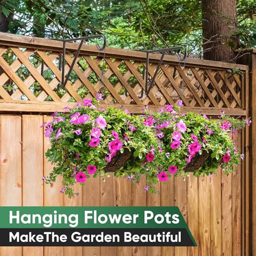 4 Pack Vinyl Fence Hooks, Heavy Duty Durable Brown Fence Plant Hangers for Outdoor, Patio Hooks, Over The Fence Hook for Hanging Plants, Flower Baskets, Bird feeders, Lights, Pool Equipment - color: Brown