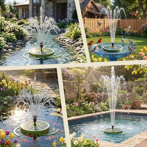AISITIN 3.5W Solar Fountain with1500mAh Battery, Anti-Drift Bracket | Solar Water Pump with 8 Nozzles, Solar Powered Floating Fountain for Outdoor Garden, Birdbath, Pond, Fish Tank - Dark Green - color: Dark Green
