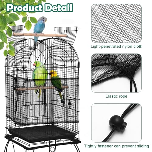 2 Pack Bird Cage Seed Catcher Guard, Adjustable Bird Cage Mesh Net Cover | Heavy Duty Nylon Mesh Netting for Parrot Parakeet Macaw African - size: Large