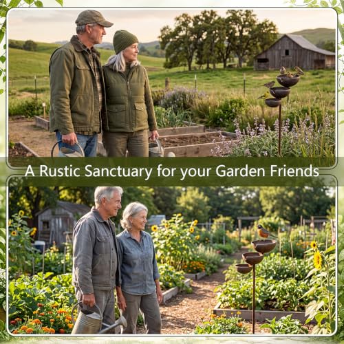 Hicarer 1 Pack 3 Bowl Stainless Steel Rain Catcher Garden Stake, Rust Proof Bird Bath Plant Support Water Stand Rain Collector for Garden Bee Butterfly Bird Feeder Outdoor Decor (3.9",3.1",2.3")
