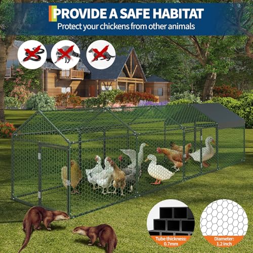 Garvee Metal Chicken Coop, Chicken Runs for Yard with Waterproof and Anti-UV Cover, 4 Door Portable Chicken Coop for Outdoor, Rabbit, Duck, Black, 160"×40"×40" - color: black, size: 160.0"L x 40.0"W x 40.0"H