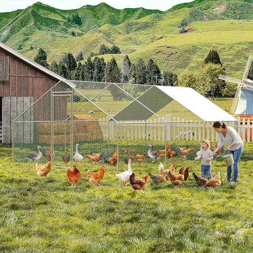 Large Metal Chicken Coop, Large Chicken Pen, Chicken Runs for Yard with Waterproof and Anti-UV Cover, Duck Rabbit House Outdoor (9.8'L x 19.7'W x 6.5'H) - size: 231.5"L x 120.1"W x 78.0"H