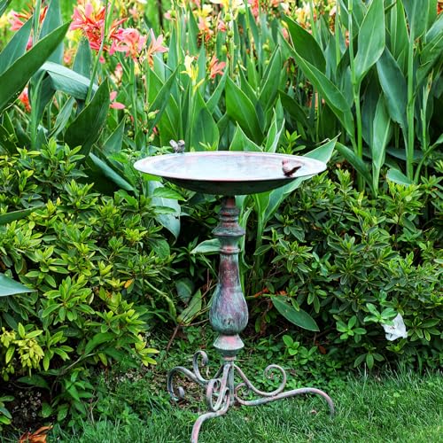 Newtay 27.25 Ornate Metal Pedestal Style Birdbath with Cast Iron Vintage Birds Baths for Outdoors on Rim Full Base Standing Bird Bath Tray for Garden Yard Decoration, Green, Not Easy to Rust - color: Green