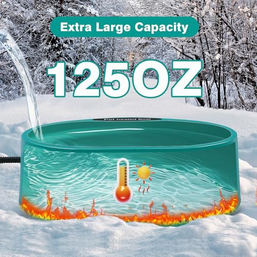 Heated Water Bowl for Chicken，125OZ Water Heater for Hens Goose Duck | Heated Chicken Waterer, Large Capacity Poultry Outdoor Drinker in Winter, Chicken Coop Accessories No More Frozen Food Water