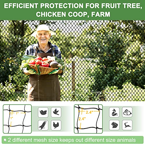 DQS Bird Netting 50' x 50', 2.4" Square Mesh Garden Netting, Poultry Net | Chicken Netting Hawk Deer Fence Net for Fruit Tree, Plant & Vegetable, Heavy Duty Nylon Aviary Net for Farm, Orchard - size: 2.4", 50' x50'