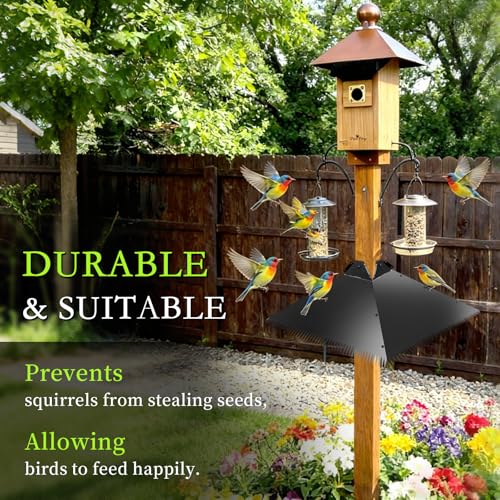 17-Inch Metal Squirrel Baffle for Bird Feeder, Heavy Duty 2-in-1 Pole Mount & Hanging Cone Fits 2.5-4.5" Round Poles & 4x4 Wooden Posts, Rustproof Powder-Coated Steel Bird Feeder Accessory