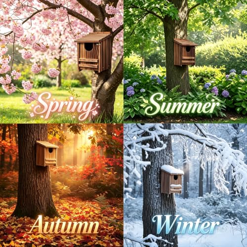 Carbonized Pine Owl Nesting Box, Outdoor Owl House 14"x9"x9" | Owl box with wood shavings, easy install. Natural wood, practical gift for bird and wildlife lovers.