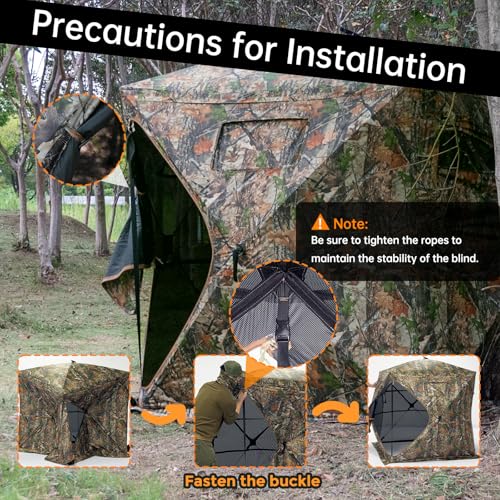 360 Degree See Through Hunting Blind, Pop Up Ground Blind | 2-3 Person & 3-4 Person Hunting Blind for Hunting Deer and Turkey, with Diamond-Shaped Door, Mud Flap and Portable Carry Bag - style: 3-4 Person 360°